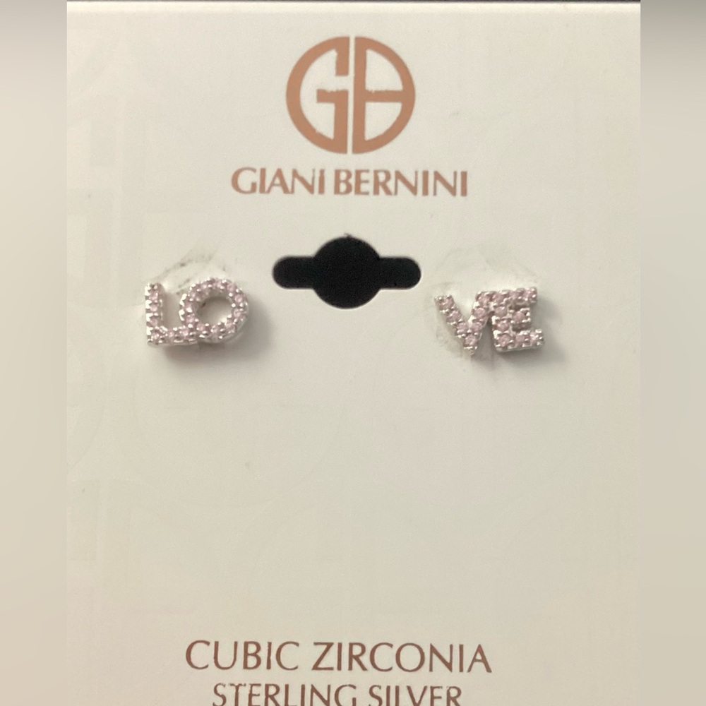 Giani Bernini Pink LOVE Cubic Zirconia Sterling Silver Letter Stud Earrings